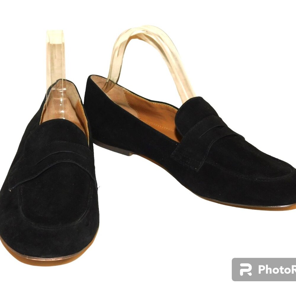 J. Crew Black Suede Leather Penny Loafers Size 8.5 Slip On